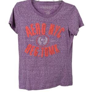 Aeropostale Women Short Sleeve Graphic Logo T-shirt Purple Y2K Casual Size XL